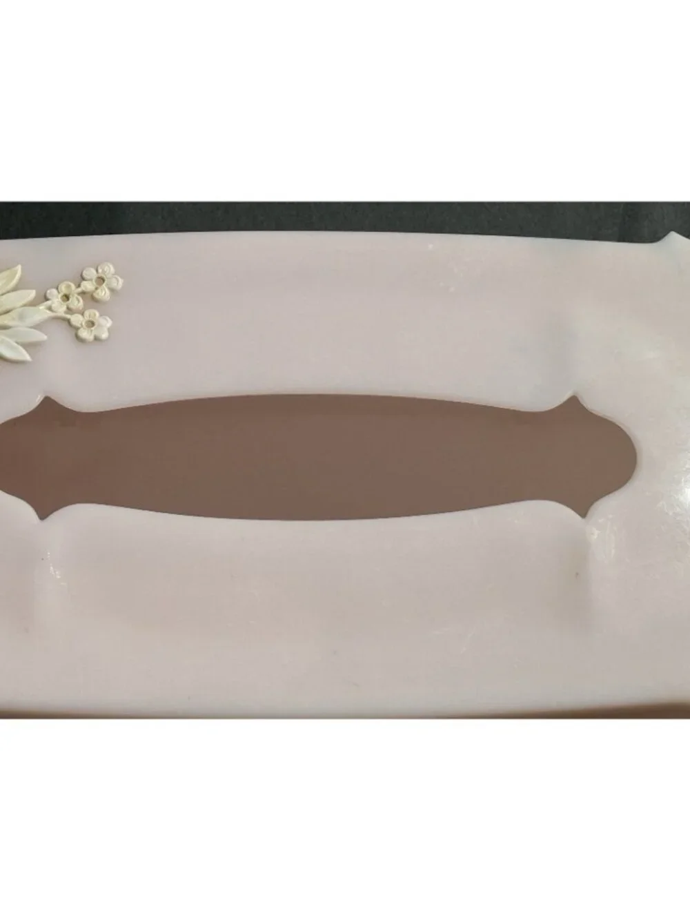 50s Vintage Plastic Tissue Box Holder Pink Schwarz Bros Hinge Top Floral